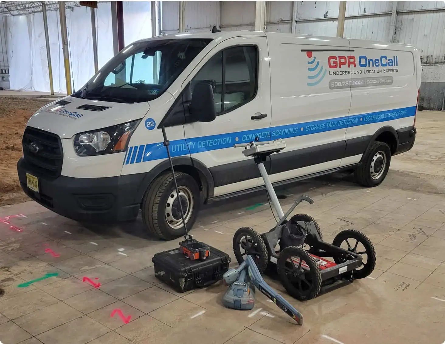 Ground Penetrating Radar Service Van and Equipment Indoors